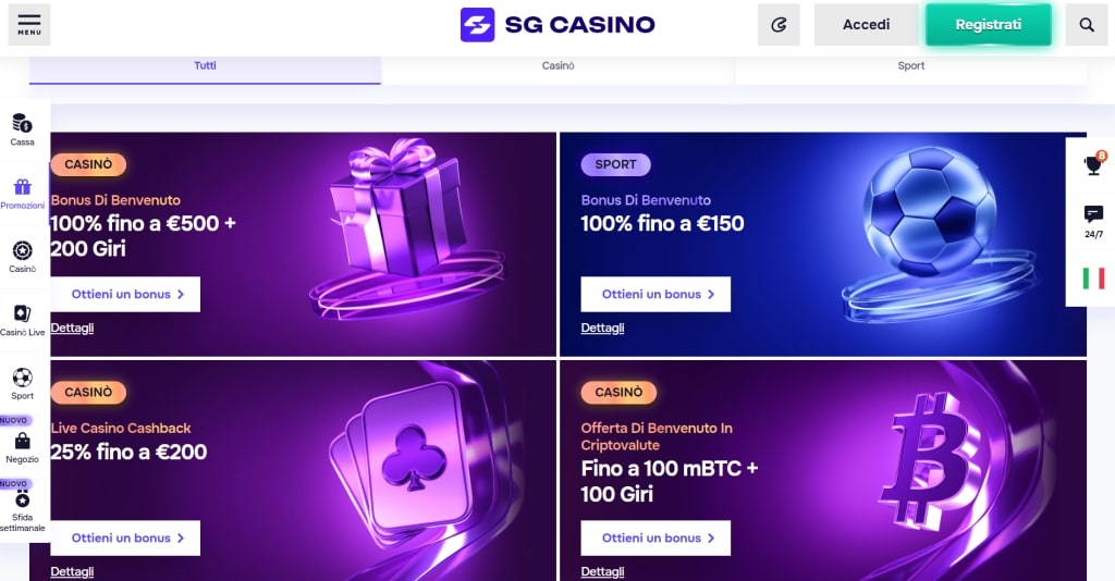 SG Casino codice promozionale